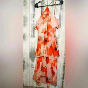 CECE Poppy Fields Flowy High Neck Spagetti Strap Dress Color Peach Rose Size 12